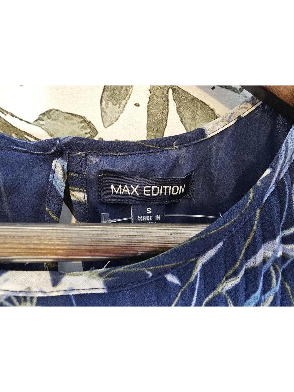 NWT Max Edition Dress Blue Womens Size S Floral Pleated
